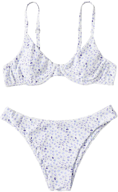 SweatyRocks Women's Sexy Bathing Suits Spaghetti Strap Floral Bikini Set Underwire Swimsuit Apparel & Accessories > Clothing > Swimwear SweatyRocks Floral White Small 