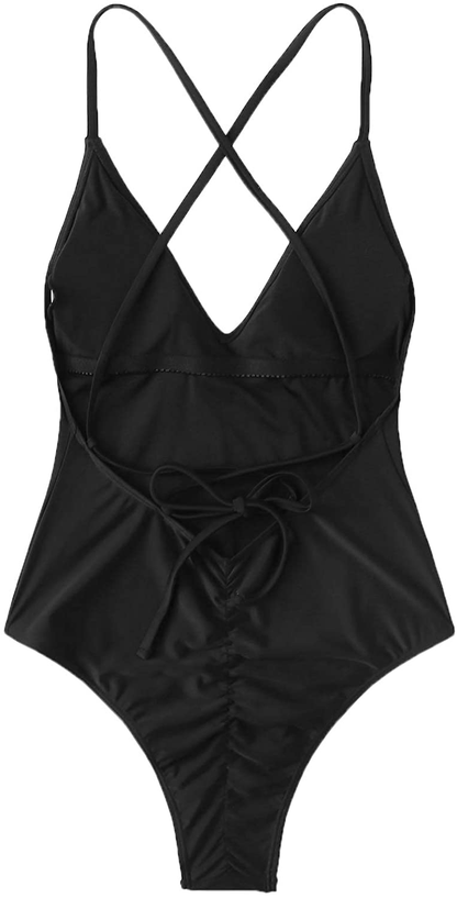 SOLY HUX Women'S Plunge Neck Cross Back High Cut One Piece Bathing Suits Swimsuit Apparel & Accessories > Clothing > Swimwear Kylie Max   