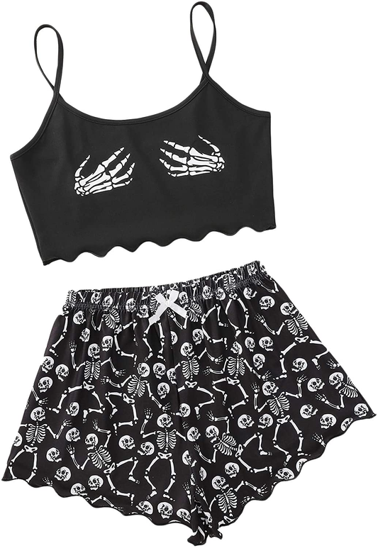 Romwe Women'S Summer Sleepwear Set Graphic Cami Top and Shorts Pajamas Set Apparel & Accessories > Clothing > Sleepwear & Loungewear Kylie Max   