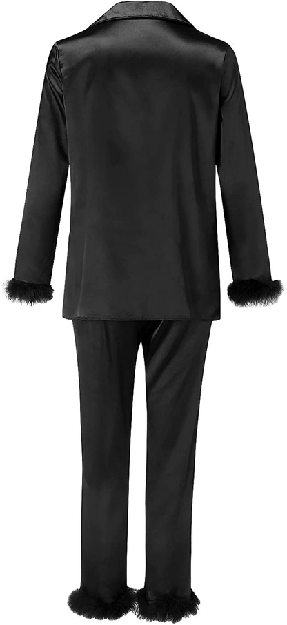 Women Pajamas Set Feather Long Sleeve Camis Tops+Long Pants 2 Piece Set Sleepwear Apparel & Accessories > Clothing > Sleepwear & Loungewear Kylie Max   