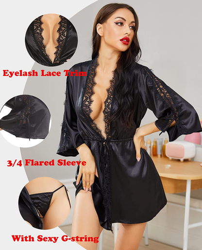 Avidlove Women Lingerie Robe Satin Short Kimono Bridesmaids Lace Robes Nightwear Loungewear Apparel & Accessories > Clothing > Sleepwear & Loungewear > Robes Avidlove   