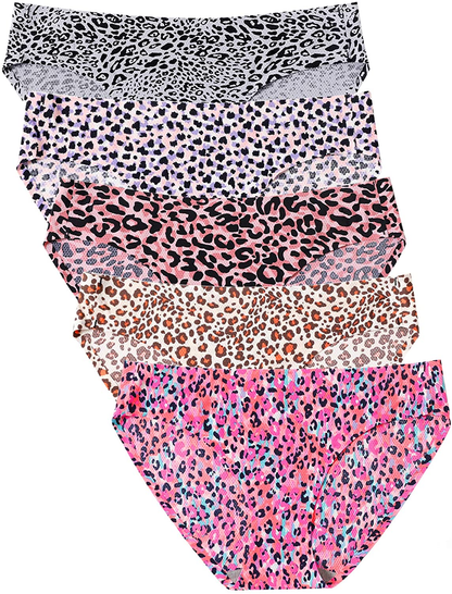 VOENXE Womens Seamless Underwear Breathable Stretch Bikini Panties Apparel & Accessories > Clothing > Underwear & Socks > Underwear voenxe G-5 Pack Leopard Print Large 