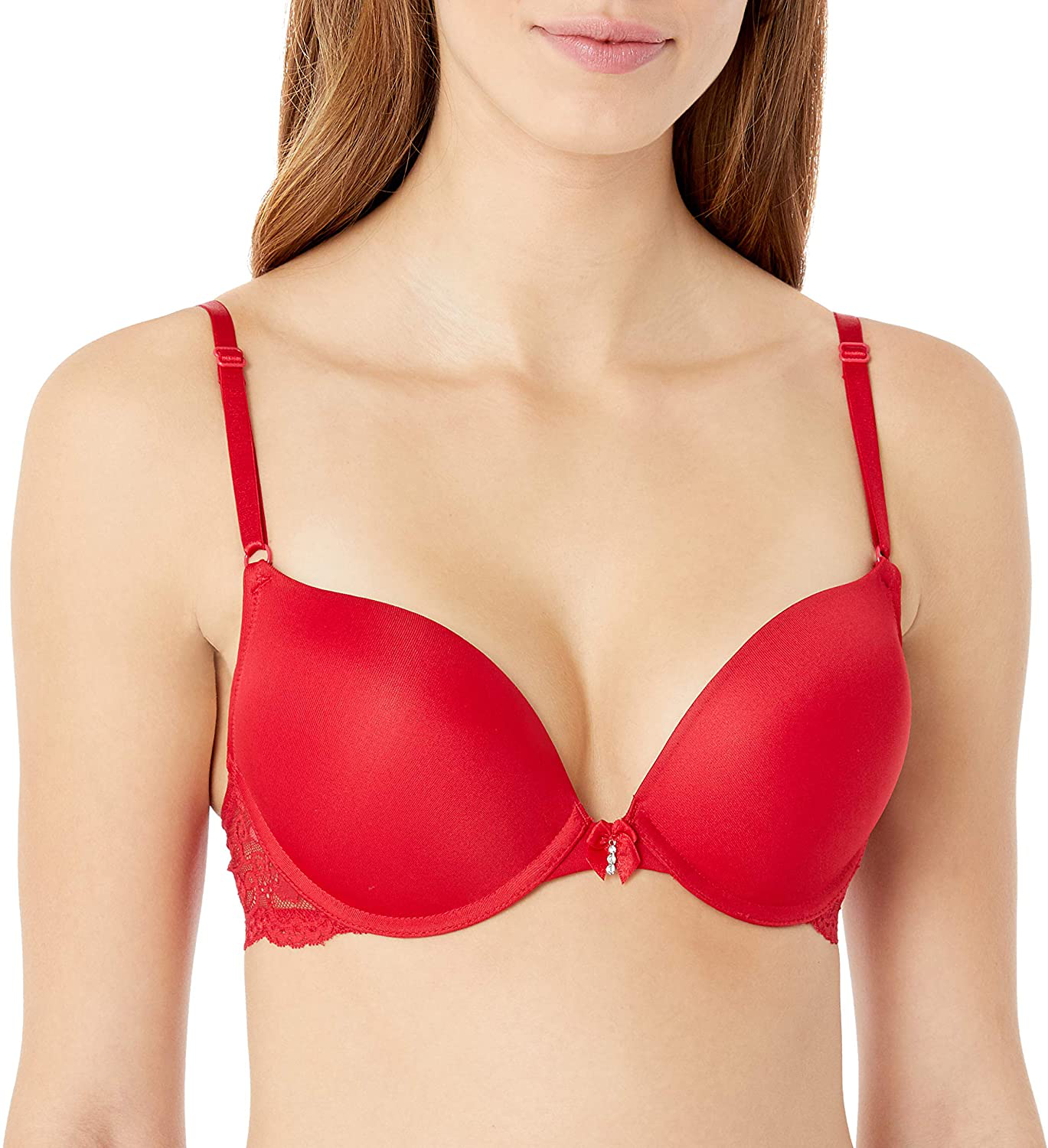 Smart & Sexy Women's Maximum Cleavage Underwire Push up Bra Apparel & Accessories > Clothing > Underwear & Socks > Bras Smart & Sexy No No Red With Lace Wings 34C 