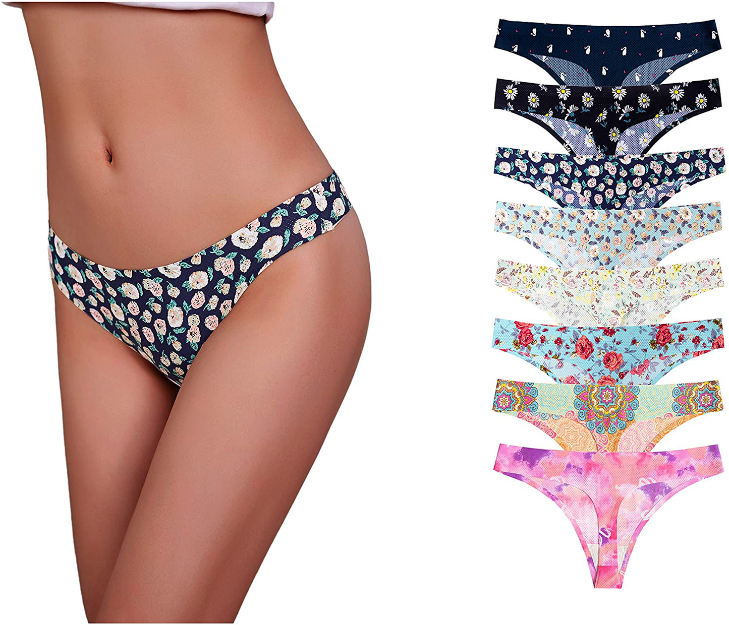 Imakokoni Seamless Thongs for Women No Show 6 Pack Women's Nylon Spandex Thong Underwear Apparel & Accessories > Clothing > Underwear & Socks > Underwear imakokoni Multi-a(8) X-Large 