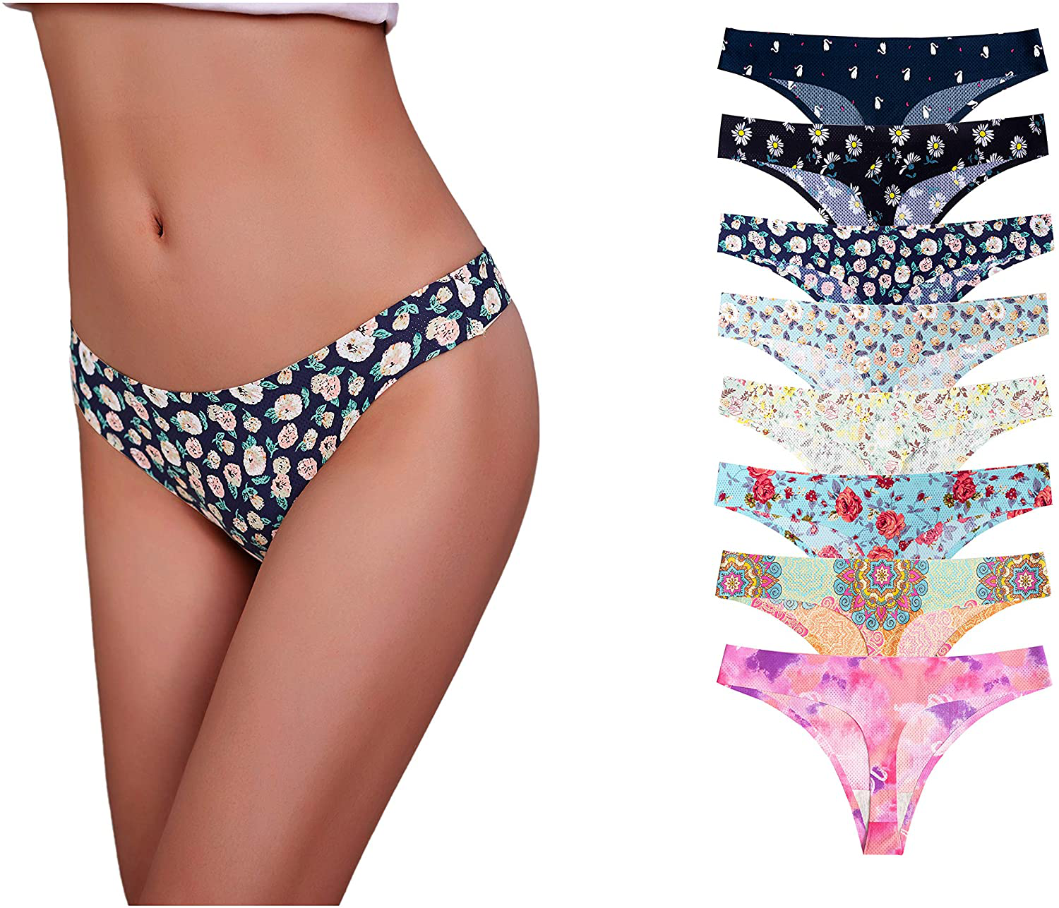 Imakokoni Seamless Thongs for Women No Show 6 Pack Women's Nylon Spandex Thong Underwear Apparel & Accessories > Clothing > Underwear & Socks > Underwear imakokoni Multi-a(8) X-Large 