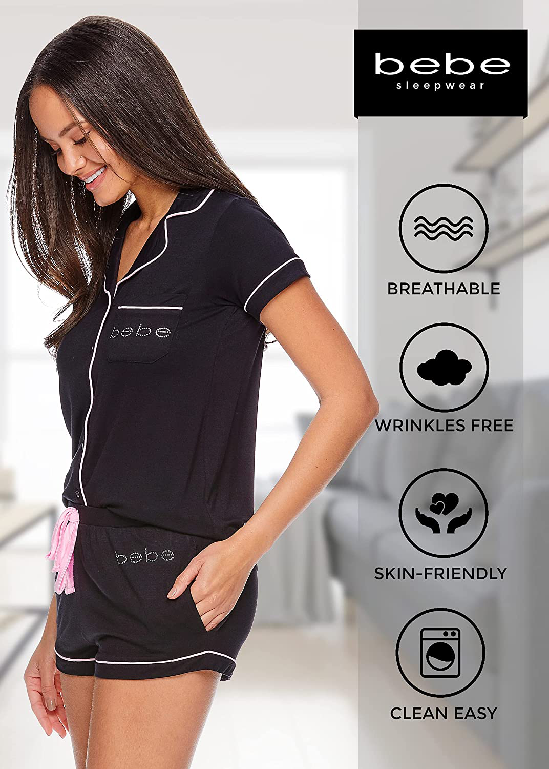 bebe Womens Pajama Sets Button Down Shirt and Shorts Sleepwear Lounge PJ Sets Apparel & Accessories > Clothing > Sleepwear & Loungewear > Pajamas bebe   