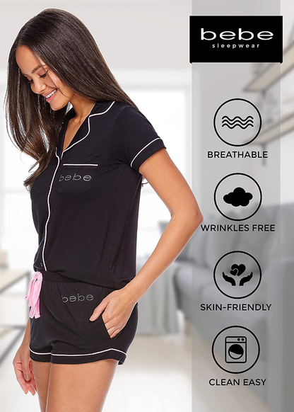 bebe Womens Pajama Sets Button Down Shirt and Shorts Sleepwear Lounge PJ Sets Apparel & Accessories > Clothing > Sleepwear & Loungewear > Pajamas bebe   