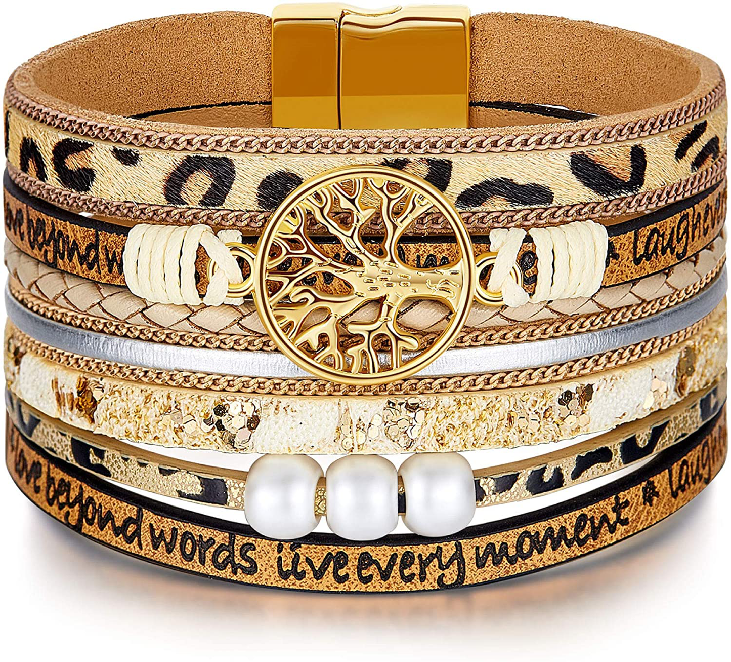 Inspirational Tree of Life Leather Bracelets for Women,Christmas Birthday Jewelry Gifts for Teen Girls Arts & Entertainment > Party & Celebration > Gift Giving Desimtion Brown Leopard  