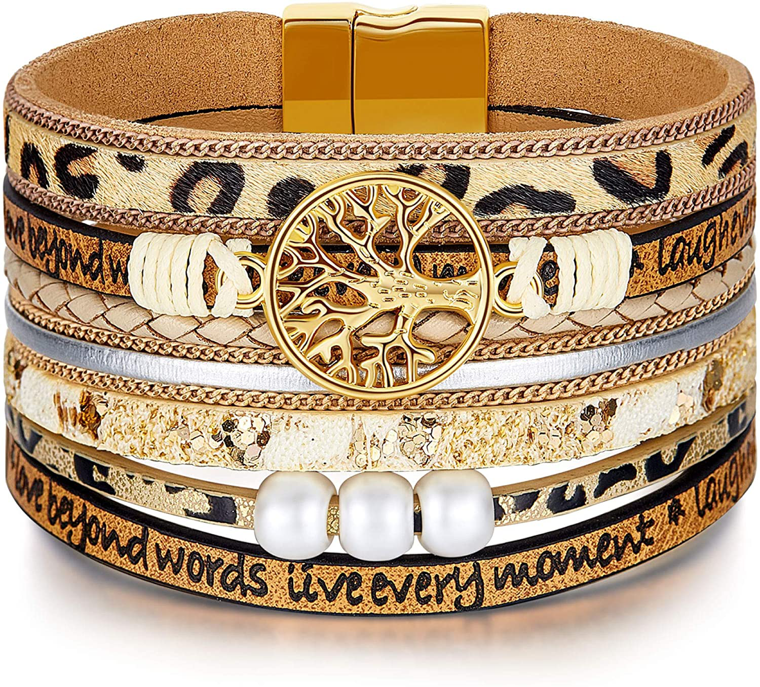 Inspirational Tree of Life Leather Bracelets for Women,Christmas Birthday Jewelry Gifts for Teen Girls Arts & Entertainment > Party & Celebration > Gift Giving Desimtion Brown Leopard  