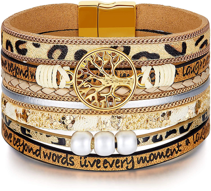 Inspirational Tree of Life Leather Bracelets for Women,Christmas Birthday Jewelry Gifts for Teen Girls Arts & Entertainment > Party & Celebration > Gift Giving Desimtion Brown Leopard  