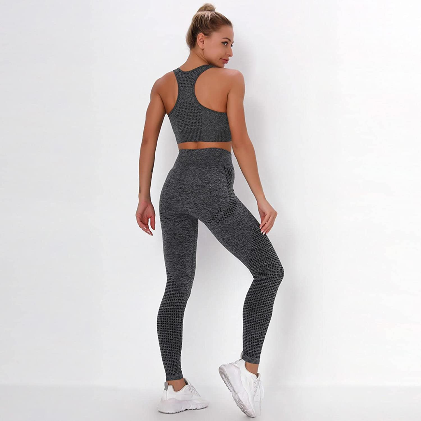 Burband Womens Ribbed Seamless Yoga Outfits 2 Piece Tracksuits Sports Bra Seamless Leggings Yoga Gym Workout Set Activewear Apparel & Accessories > Clothing > Underwear & Socks > Shapewear Burband   