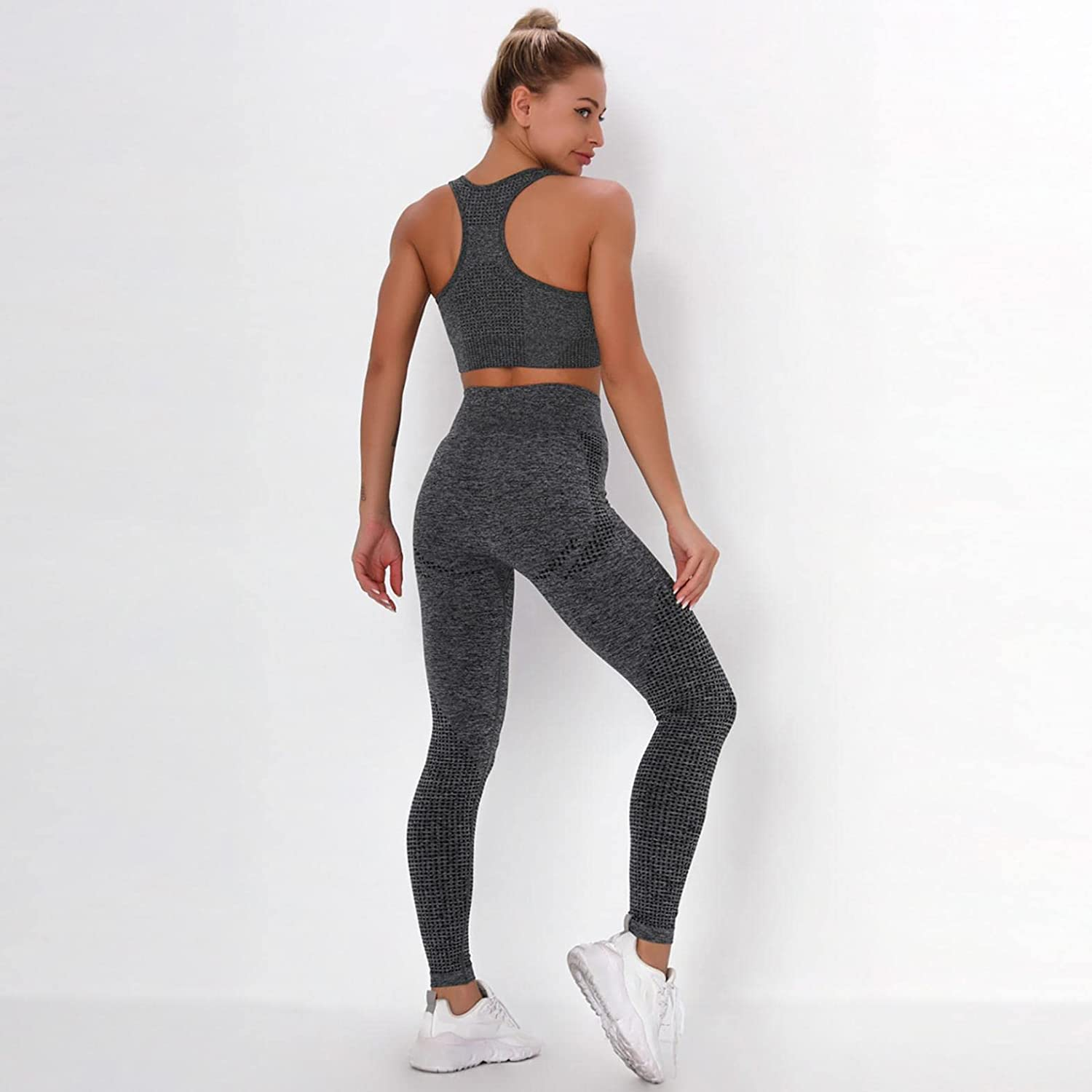 Burband Womens Ribbed Seamless Yoga Outfits 2 Piece Tracksuits Sports Bra Seamless Leggings Yoga Gym Workout Set Activewear Apparel & Accessories > Clothing > Underwear & Socks > Shapewear Burband   