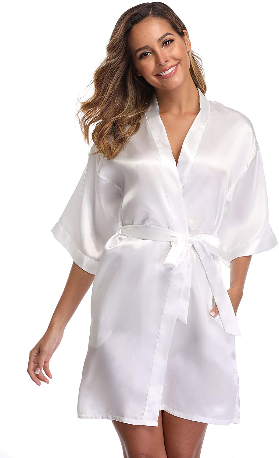 Ifigure Women'S Short Kimono Robe Dressing Gown Silky Bridesmaid Robes Bathrobe Apparel & Accessories > Clothing > Sleepwear & Loungewear > Robes iFigure   