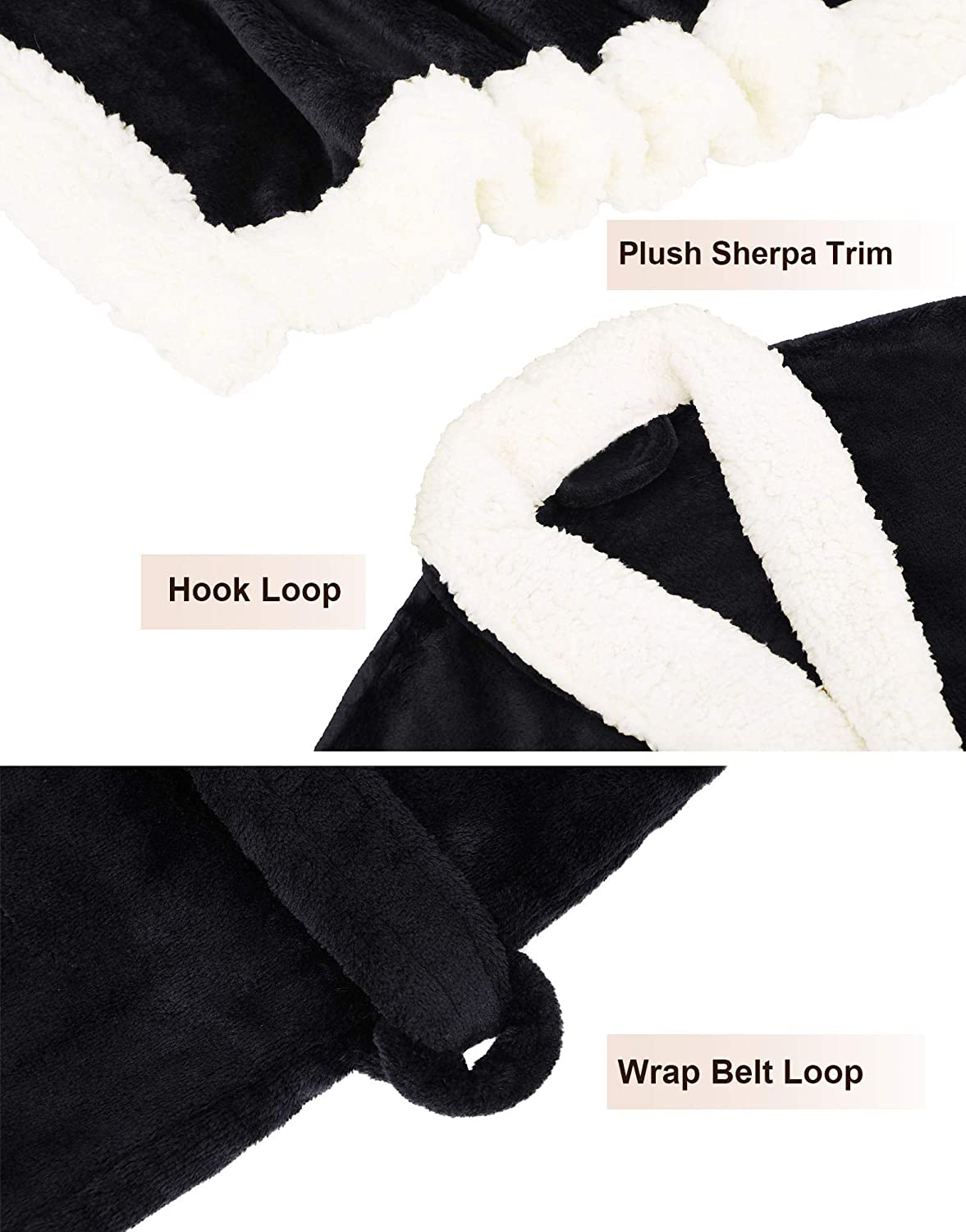 Burklett Luxury Sherpa Trim Fleece Long Bath Robe with Pocket Apparel & Accessories > Clothing > Sleepwear & Loungewear > Robes Kylie Max   