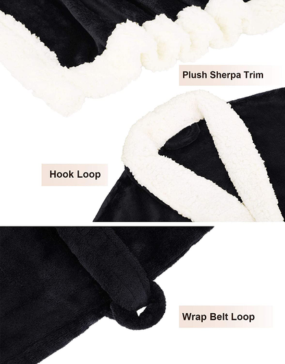 Burklett Luxury Sherpa Trim Fleece Long Bath Robe with Pocket Apparel & Accessories > Clothing > Sleepwear & Loungewear > Robes Kylie Max   