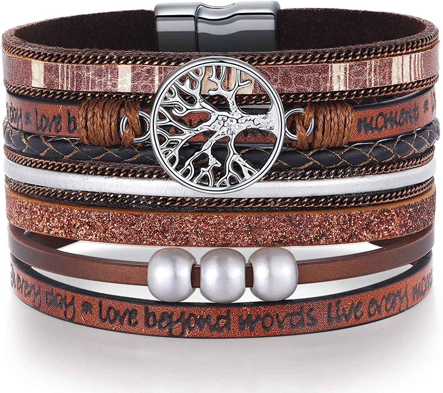 Inspirational Tree of Life Leather Bracelets for Women,Christmas Birthday Jewelry Gifts for Teen Girls Arts & Entertainment > Party & Celebration > Gift Giving Desimtion Brown  