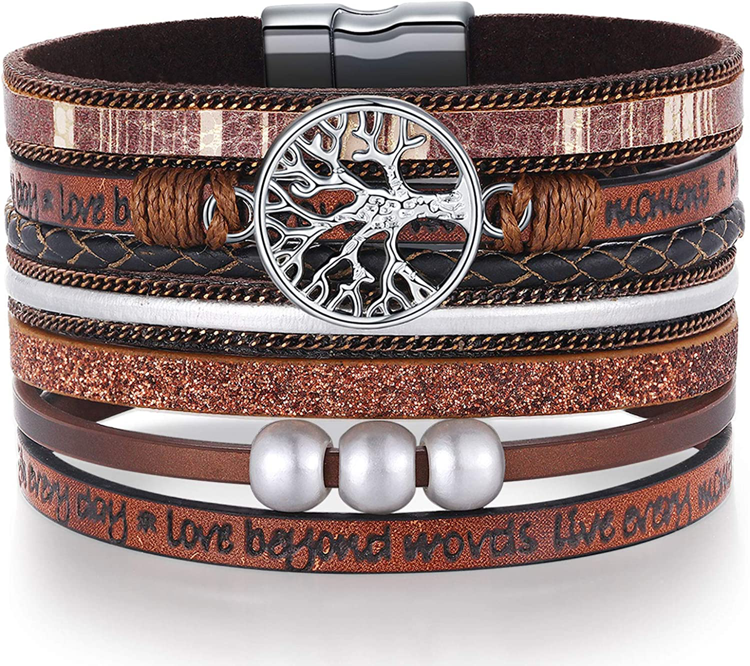 Inspirational Tree of Life Leather Bracelets for Women,Christmas Birthday Jewelry Gifts for Teen Girls Arts & Entertainment > Party & Celebration > Gift Giving Desimtion Brown  