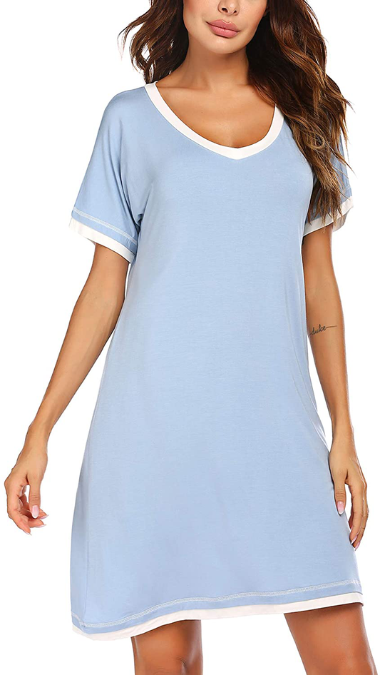 Ekouaer Nightgowns for Womens Short Sleeve Nightdress V Neck Nightshirt Comfy Sleep Shirt S-XXL Apparel & Accessories > Clothing > Sleepwear & Loungewear > Nightgowns Kylie Max   