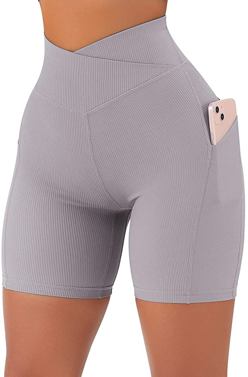 SUUKSESS Women Cross Workout Shorts with Pockets 5" High Waist Booty Biker Short Apparel & Accessories > Clothing > Shorts Kylie Max   
