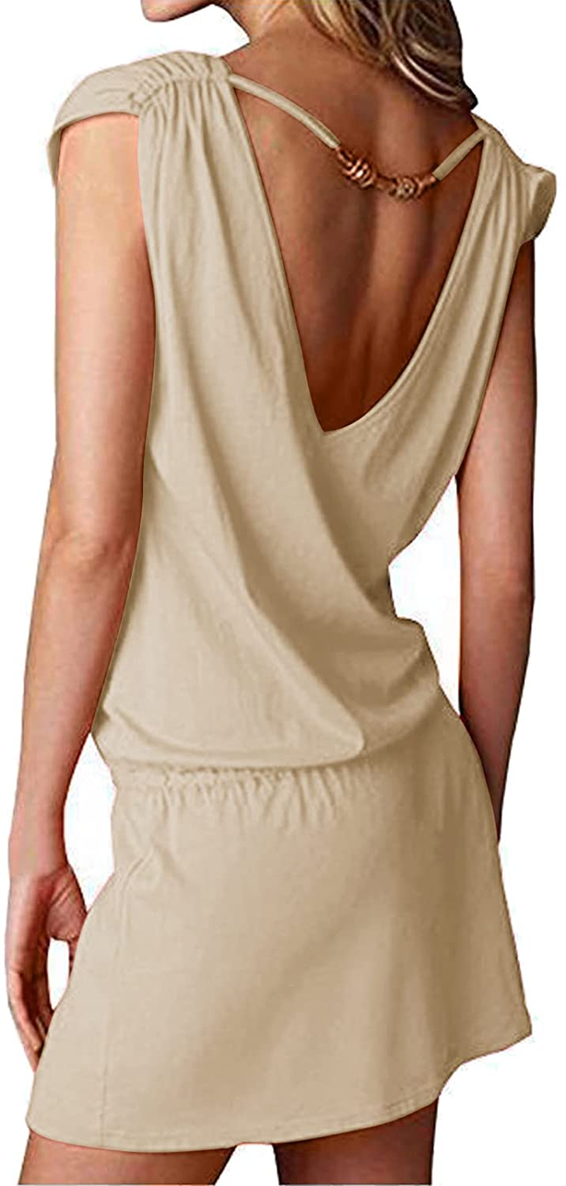Hount Women'S Beach Swimsuit Cover up Deep V-Neck Short Mini Dress Beach Skirt Apparel & Accessories > Clothing > Swimwear Kylie Max   