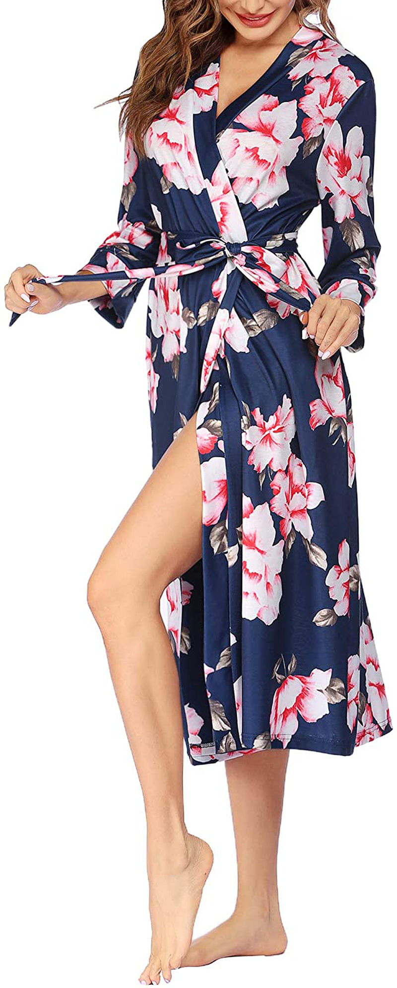 MAXMODA Women Kimono Robes Long Knit Bathrobe Soft Robe Casual Ladies Loungewear S-3XL Apparel & Accessories > Clothing > Sleepwear & Loungewear > Robes Kylie Max   