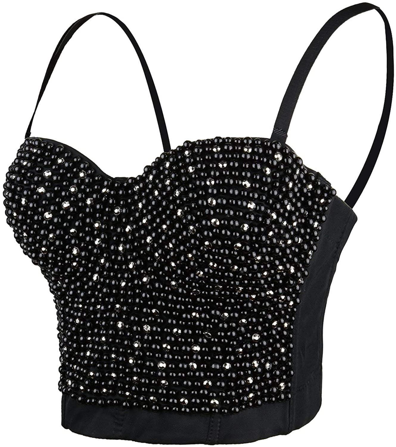 ELLACCI Women'S Diamond Pearls Beaded Rhinestone Bustier Crop Top Corset Tube Top Apparel & Accessories > Clothing > Underwear & Socks > Lingerie ELLACCI Medium  