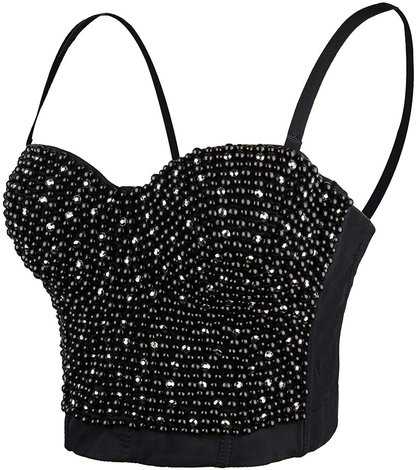 ELLACCI Women'S Diamond Pearls Beaded Rhinestone Bustier Crop Top Corset Tube Top Apparel & Accessories > Clothing > Underwear & Socks > Lingerie ELLACCI Medium  