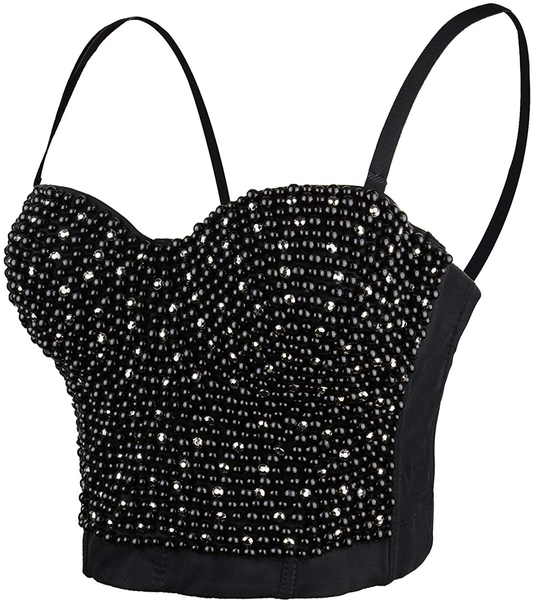 ELLACCI Women'S Diamond Pearls Beaded Rhinestone Bustier Crop Top Corset Tube Top Apparel & Accessories > Clothing > Underwear & Socks > Lingerie ELLACCI Medium  