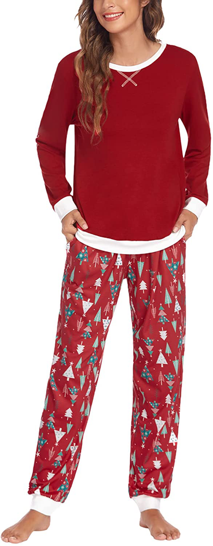 Ekouaer Women's Pajamas Sets Long Sleeve with Plaid Pants Soft Sleepwear O Neck 2 Piece Pjs Joggers Loung Set with Pockets Apparel & Accessories > Clothing > Sleepwear & Loungewear > Pajamas Ekouaer Pat22 XX-Large 