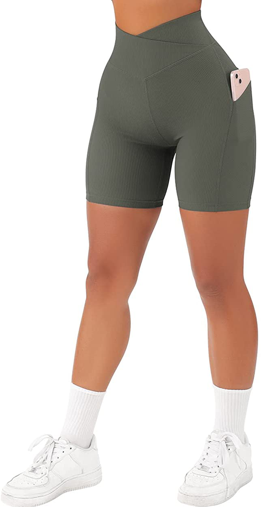 SUUKSESS Women Cross Workout Shorts with Pockets 5" High Waist Booty Biker Short Apparel & Accessories > Clothing > Shorts Kylie Max   