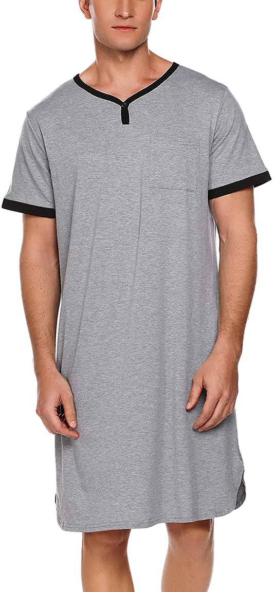 Ekouaer Men'S Nightshirt Nightwear Comfy Big&Tall Short Sleeve Henley Sleep Shirt Apparel & Accessories > Clothing > Sleepwear & Loungewear > Nightgowns Kylie Max   