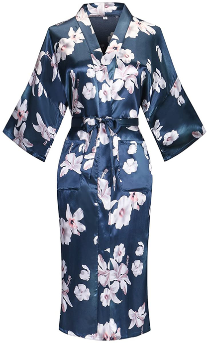 Dandychic Women'S Kimono Robes Lightweight Imitation Silk Sleepwear Long Lightweight Nightgown for Women Apparel & Accessories > Clothing > Sleepwear & Loungewear > Robes DandyChic Lily X-Large 