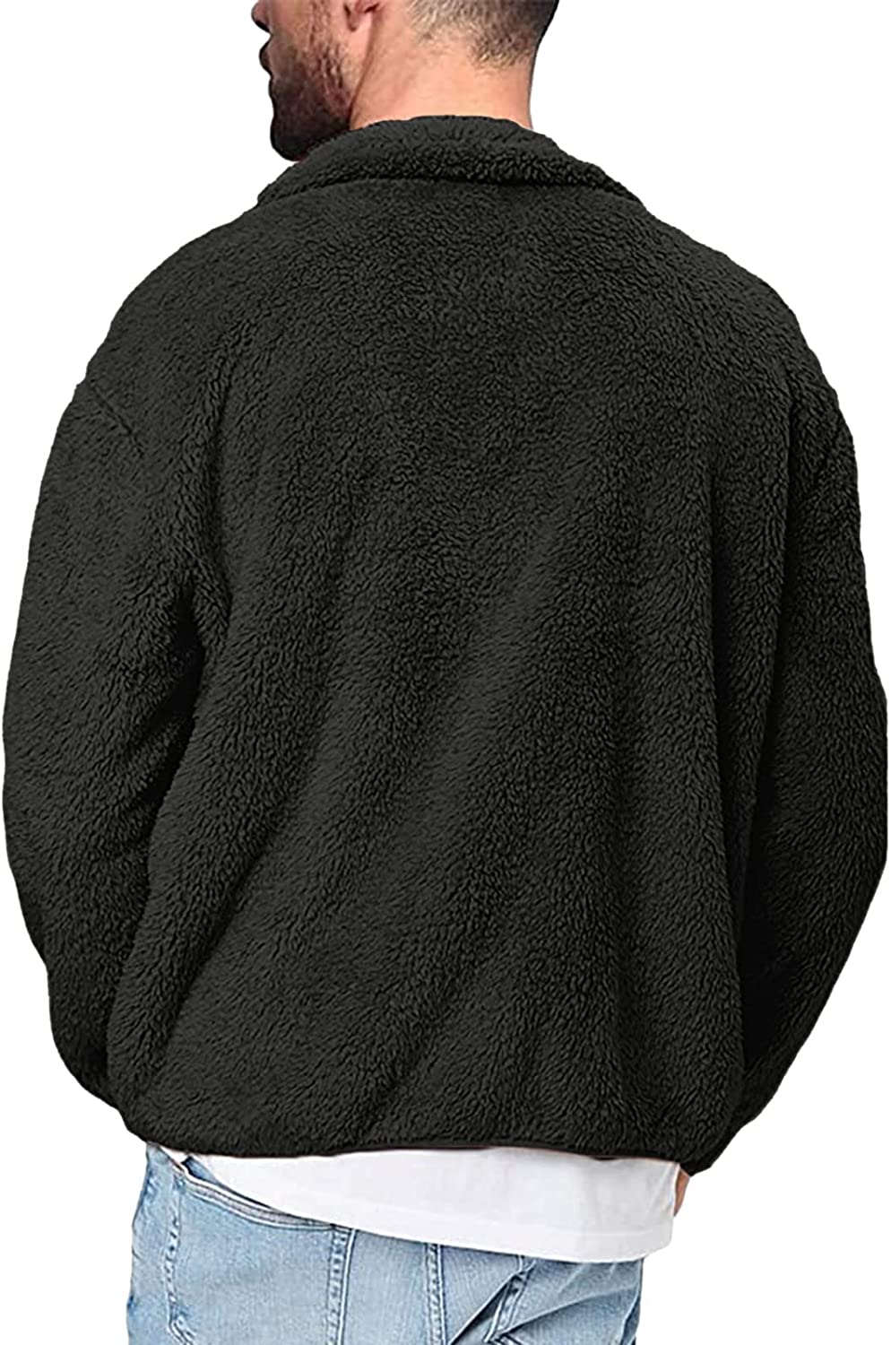 Merthy Mens Fuzzy Sherpa Fleece Jacket Casual Long Sleeve Stand Collar Furry Faux Woolen Cardigan Coat Zipper Teddy Coats Apparel & Accessories > Clothing > Underwear & Socks > Shapewear Merthy   