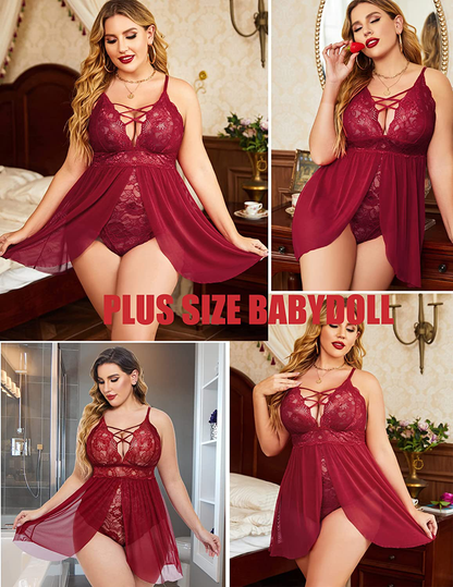 Avidlove plus Size Babydoll Womens Snap Crotch Lingerie V Neck Lace Nighty Mesh Sleepwear L-5XL Apparel & Accessories > Clothing > Underwear & Socks > Lingerie Kylie Max   