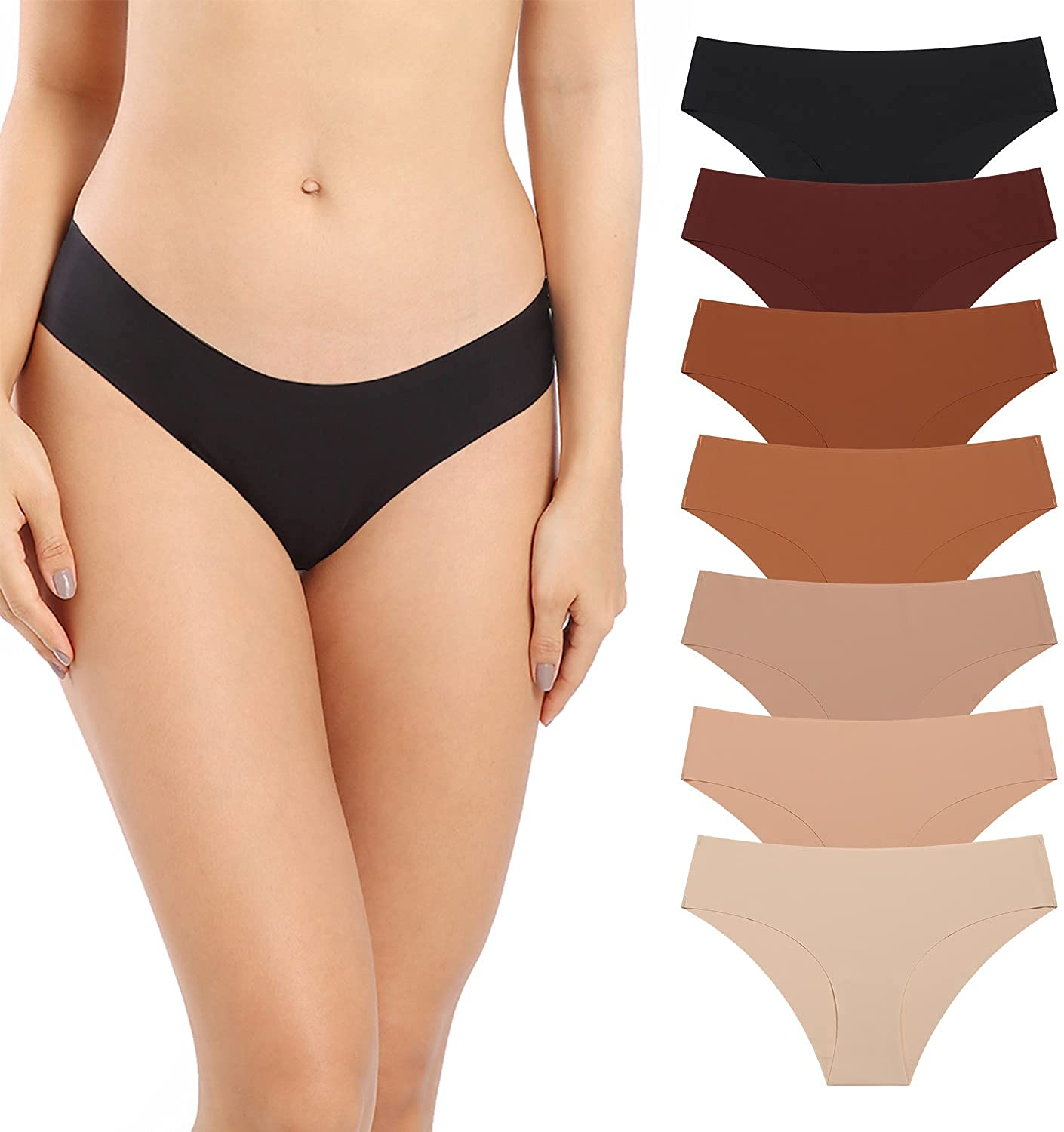 SHARICCA Women Seamless Cheeky Bikini No Show Panties Ladies Invisible Breathable Briefs Soft Stretch Underwear Multi Pack Apparel & Accessories > Clothing > Underwear & Socks > Underwear SHARICCA (7 Pack) Multi Beige Medium 