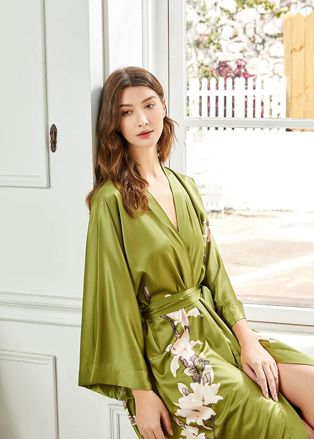 BABEYOND Kimono Robe Cover up Long Floral Satin Sleepwear Silky Bathrobe Bachelorette Robe Apparel & Accessories > Clothing > Sleepwear & Loungewear > Robes KYLIE MAX   