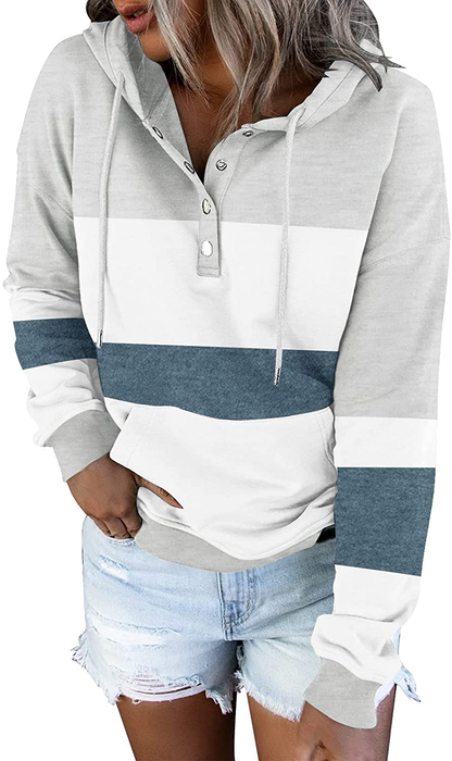 ETCYY Women'S Color Block Hoodies Tops Long Sleeve Casual Drawstring Button down Pullover Sweatshirt with Pocket Apparel & Accessories > Clothing > Activewear Kylie Max   