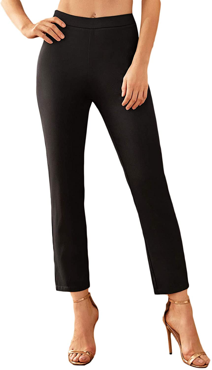 SweatyRocks Women's Casual Skinny Leggings Stretchy High Waisted Work Pants Apparel & Accessories > Clothing > Activewear SweatyRocks Solid Plain Black Medium 