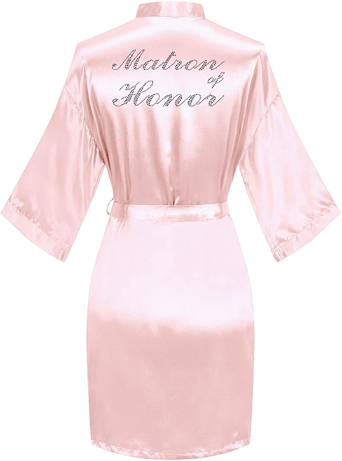 Sunshinemall Women'S Satin Kimono Robes with Rhinestones Bride Bridesmaid Short Sleepwear Wedding Dressing Gown Apparel & Accessories > Clothing > Sleepwear & Loungewear > Robes sunshinemall Matron of Honor-pink Large-X-Large 
