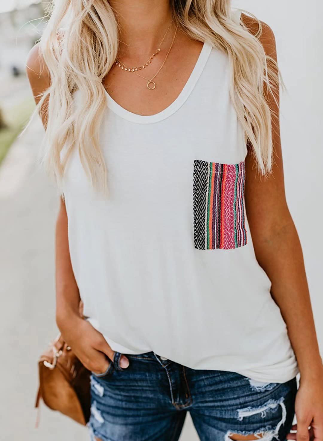Dokotoo Womens Crew Neck Tank Tops Summer Leopard Detail Print Top Casual Cami Shirts Blouses S-XXL Apparel & Accessories > Clothing > Activewear Kylie Max   
