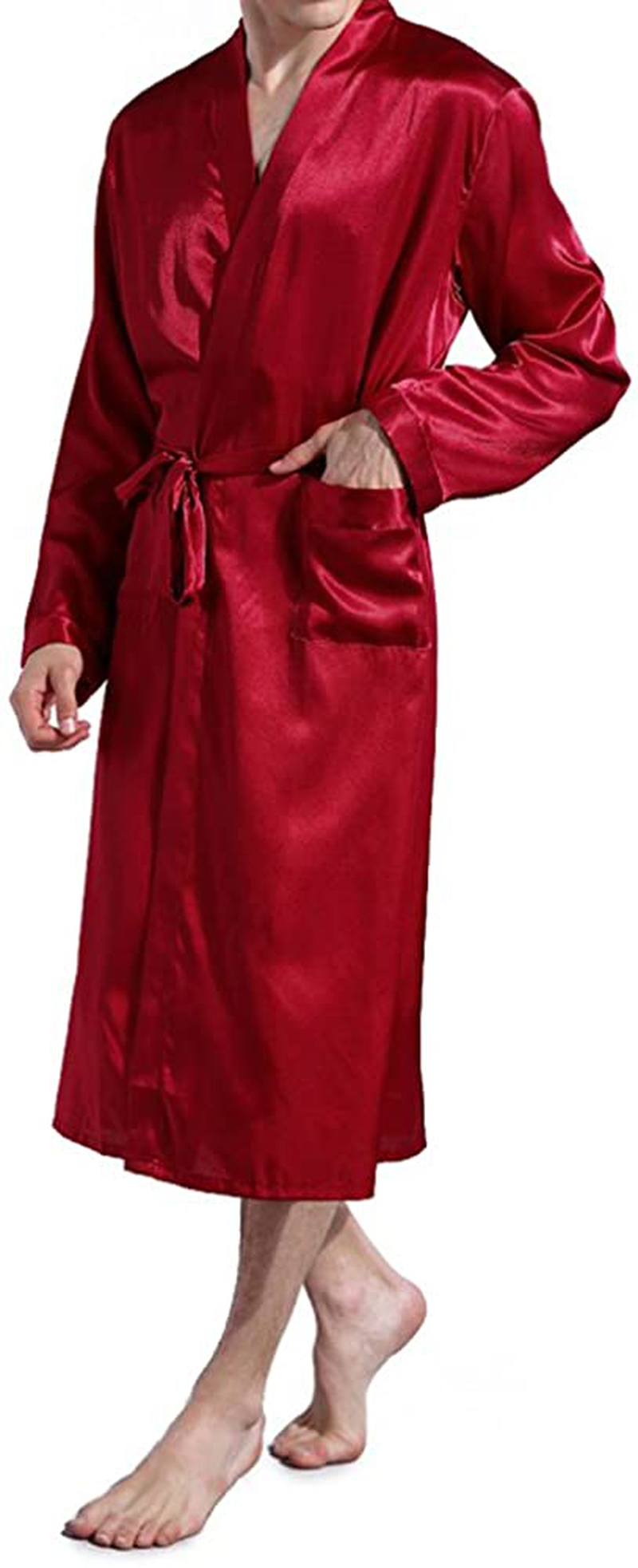 Elountik Men'S V Neck Satin Robe Kimono Long Bathrobe Pajamas Nightgown Sleepwear Christmas Robe for Wedding Party Apparel & Accessories > Clothing > Sleepwear & Loungewear > Robes Kylie Max   