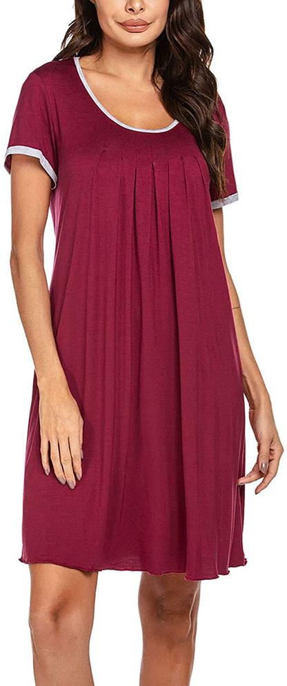 Ekouaer Women'S Nightgown Short Sleeve Sleepwear Comfy Sleep Shirt Pleated Scoopneck Nightshirt S-XXXL Apparel & Accessories > Clothing > Sleepwear & Loungewear > Nightgowns Kylie Max   