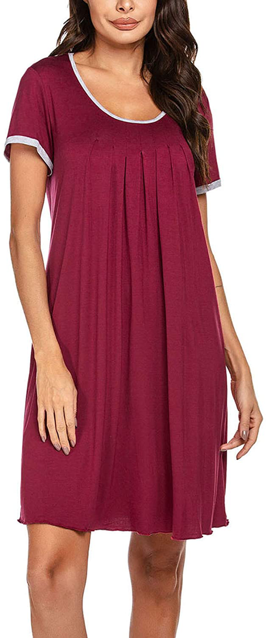 Ekouaer Women'S Nightgown Short Sleeve Sleepwear Comfy Sleep Shirt Pleated Scoopneck Nightshirt S-XXXL Apparel & Accessories > Clothing > Sleepwear & Loungewear > Nightgowns Kylie Max   