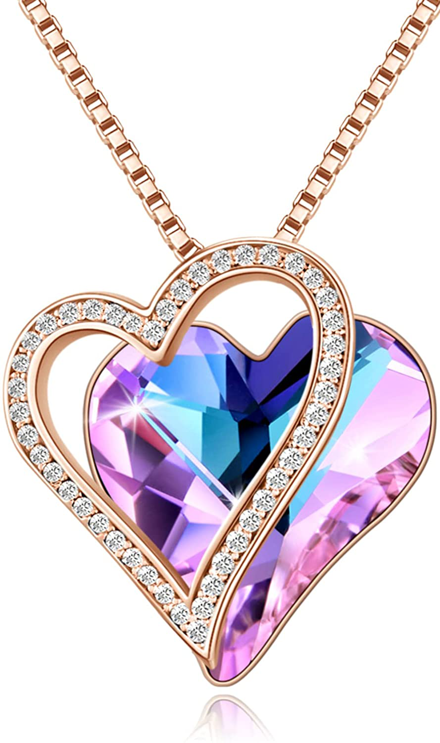 Sumonyo White Gold Plated Love Heart Pendant Necklaces for Women Silver Tone Crystals Birthstone Jewelry Gifts for Women Mother's Day Birthday Anniversary Day Party Arts & Entertainment > Party & Celebration > Gift Giving Sumonyo 04b-Oct.-Rose Gold Plated | Purple  