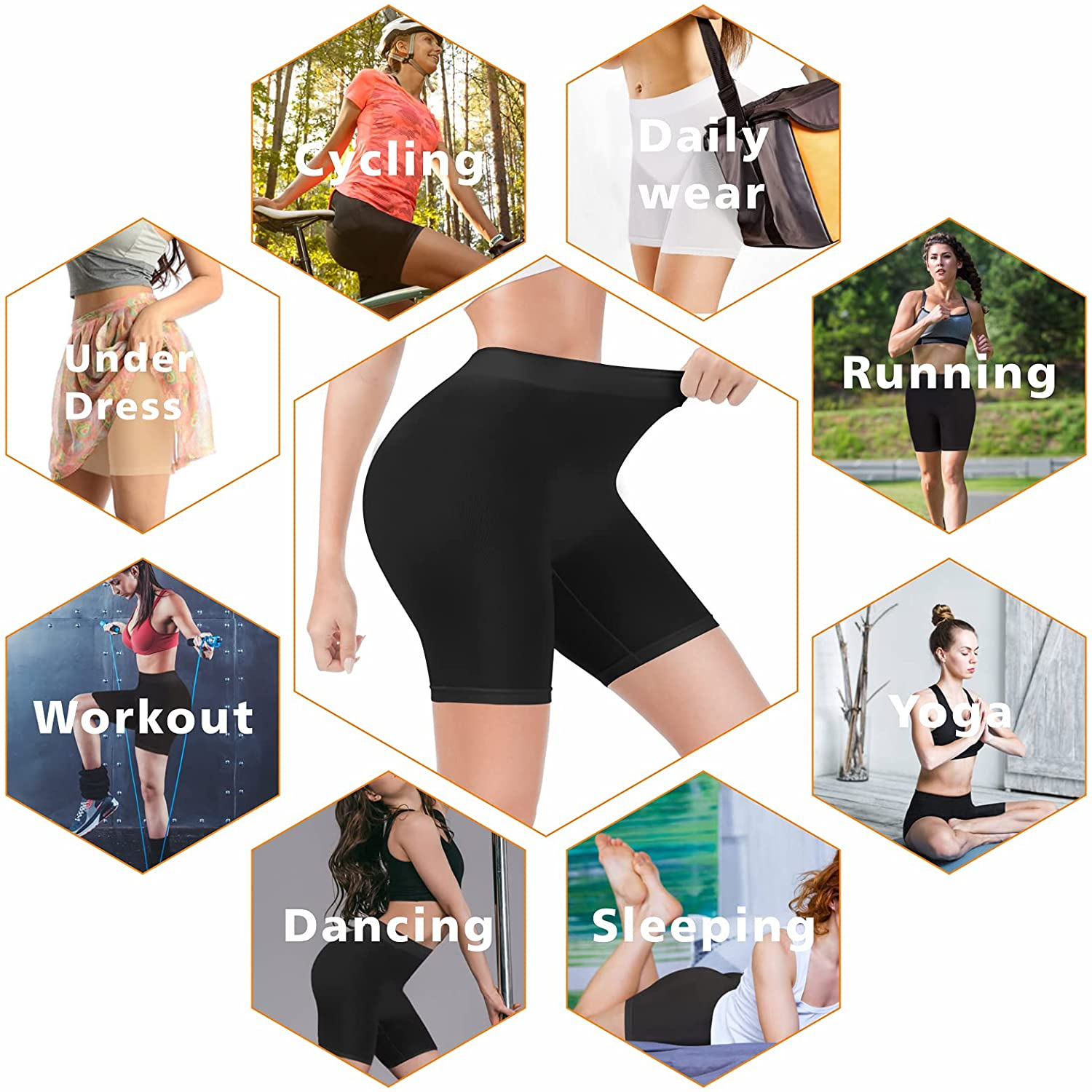 Reamphy 3 Pack Slip Shorts for Women under Dress,Comfortable Smooth Yoga Shorts,Workout Biker Shorts Apparel & Accessories > Clothing > Underwear & Socks > Shapewear Reamphy   