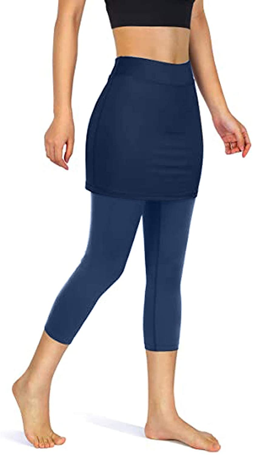 Burband Womens Skirted Leggings Capri Skirt Yoga Active Tights Pants Golf Tennis Workout Skort Sport Leggings with Pockets Apparel & Accessories > Clothing > Underwear & Socks > Shapewear Burband   