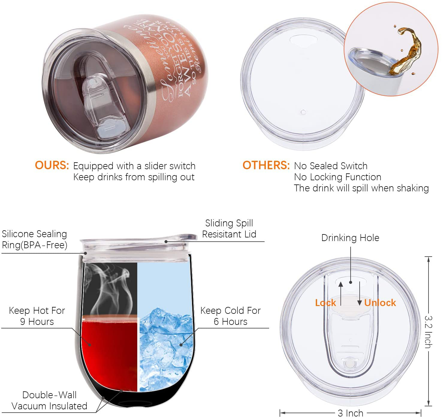 Wine Gifts for Women Wine Insulated Tumbler Birthday Gift for Wine Lover Christmas Gift Basket for Mom Wife Sister Girlfriend Bottle Opener/Stopper Loofah Sponge Rose Gold Arts & Entertainment > Party & Celebration > Gift Giving Psukhai   