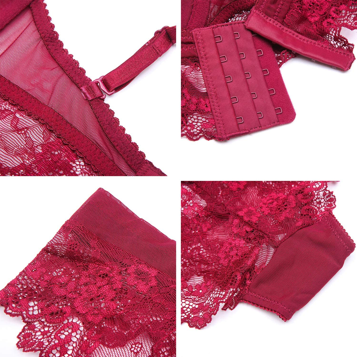 Women Push up Embroidery Bras Set Lace Lingerie Bra and Panties and Socks 4 Piece Apparel & Accessories > Clothing > Underwear & Socks > Lingerie Ningsige   