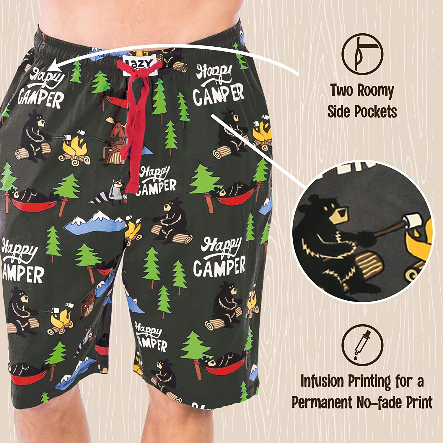 Lazy One Pajama Shorts for Men, Men'S Separate Bottoms, Cotton Loungewear Apparel & Accessories > Clothing > Sleepwear & Loungewear > Pajamas Kylie Max   