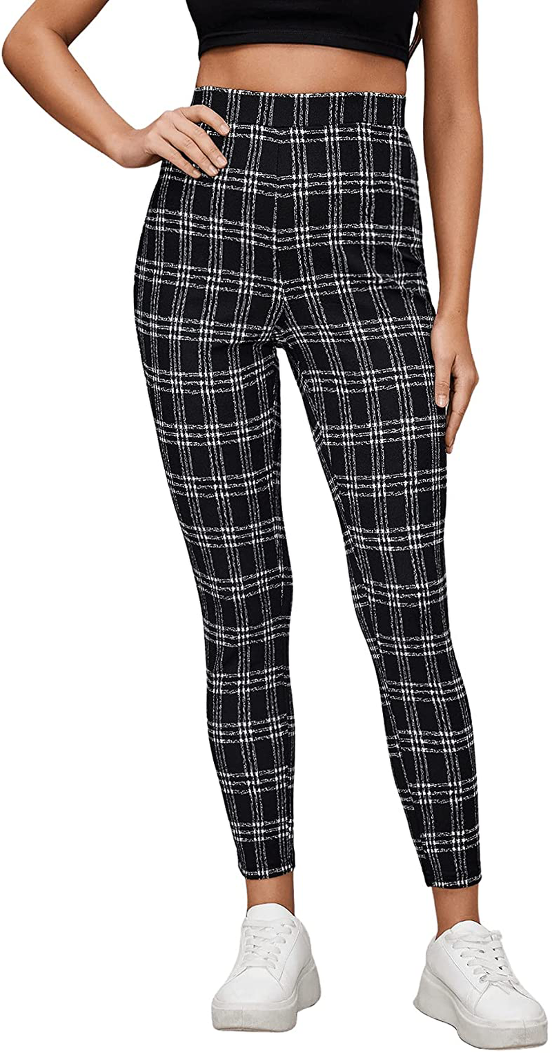 SweatyRocks Women's Casual Skinny Leggings Stretchy High Waisted Work Pants Apparel & Accessories > Clothing > Activewear SweatyRocks White Black Small 